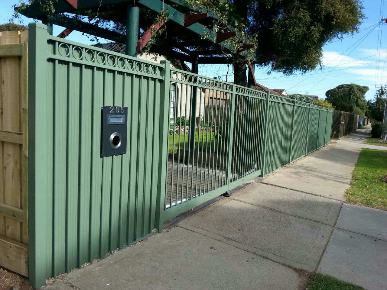 Green Steel Fencing with Gate